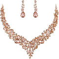 BriLove Women's Wedding Bridal Austrian Crystal Teardrop Cluster Statement Necklace Dangle Earrings Jewelry Set