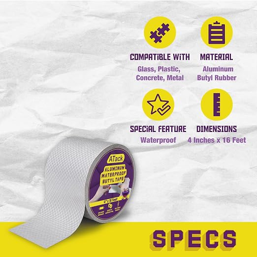 ATack Aluminum Butyl Tape Waterproof Sealing Tape 4 Inch x 16 Feet Roof Sealant - Image 2