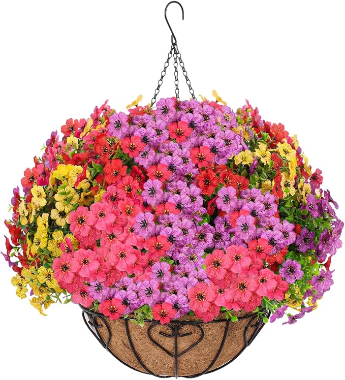 Artificial Hanging Flower for Outdoors | Fake Hanging Basket for Outside by LetuoClipsClipsandHooks