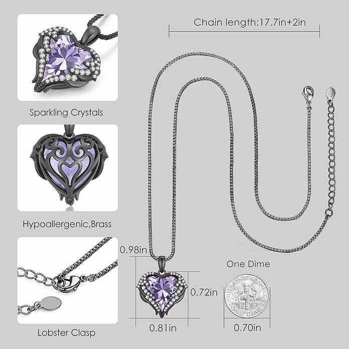 CDE Valentines Day Gifts for Women Angel Wings Necklace for Women with Birthstone, Love Heart Silver Tone/Gold Tone Pendant, Ideal Anniversary or Birthday Jewelry Gifts for Wife Girlfriend Her