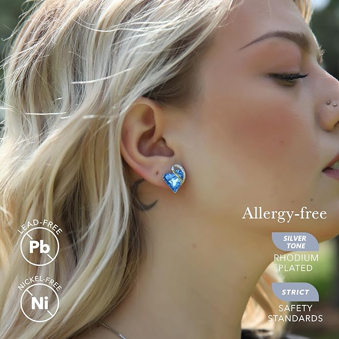 Leafael Infinity love Heart Birthstone Stud Earrings for Women, Valentine's Day Gifts for Mom, Wife, and Her, Silver Plated Birthday Jewelry