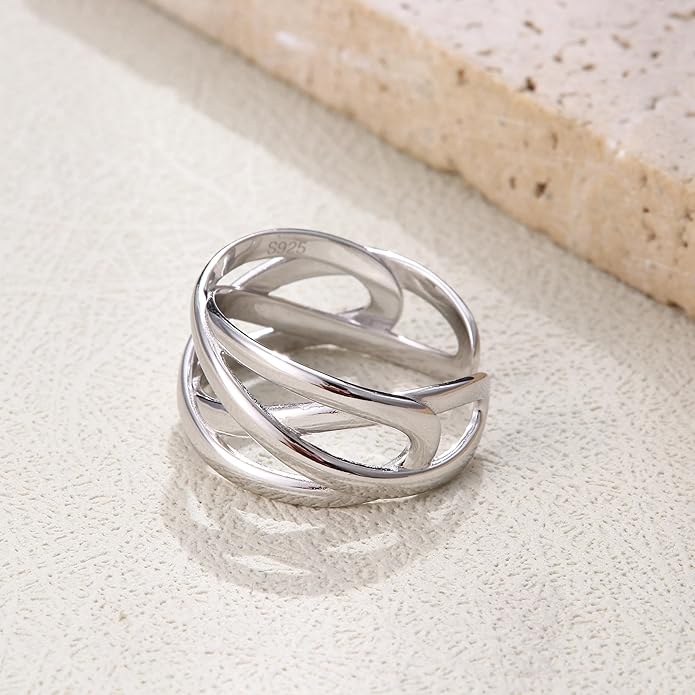925 Sterling Silver Celtic Knot Rings Open Knuckle Rings for Women Adjustable Thumb Finger Rings Minimalist Cross Line Band Rings