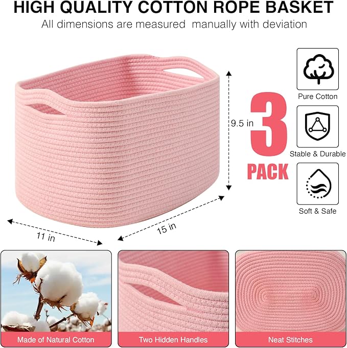 ICERZCZ Storage Baskets for Organizing Shelves, Woven Cotton Rope Baskets for - Image 3