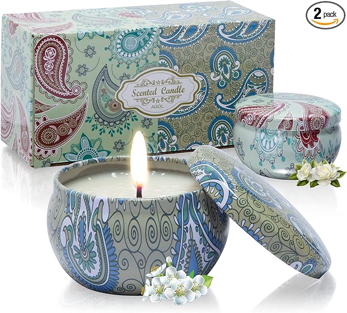 Candles Gifts for Women, 2 Pack 2.5 oz Fresh Gardenia and Jasmine Scented by AGOL