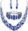 BriLove Women's Wedding Bridal Austrian Crystal Marquise Cluster Collar Necklace Dangle Earrings Set