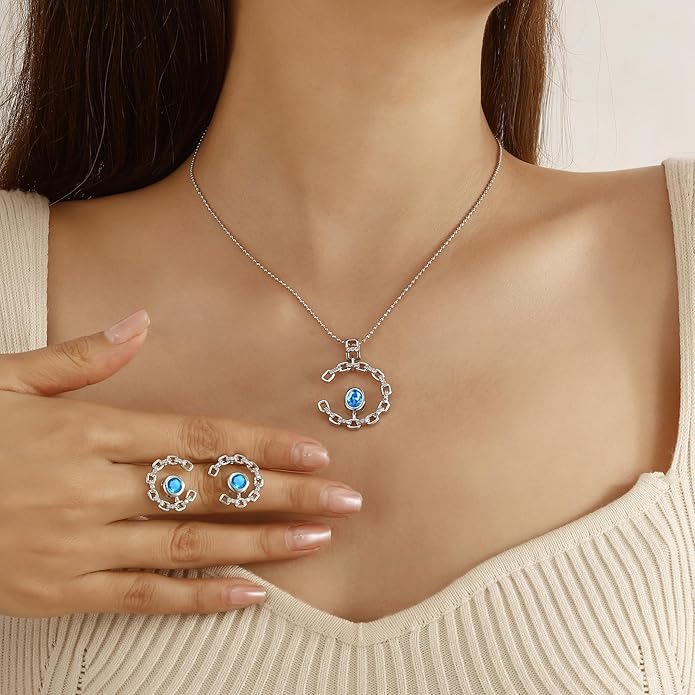 Elegant C-Shaped Crystal Necklaces/Stud Earrings Set with Birthstone Jewelry Set Silver Plated Fashion Jewelry for Women CS0003