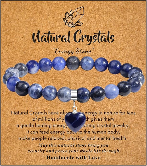 MAIBAOTA Healing Crystal Bracelet for Women, 8 mm Natural Gemstone Beaded Bracelet, Love Heart Bracelet Jewelry Gifts for Birthday Mothers Day Valentine's Day Anniversary