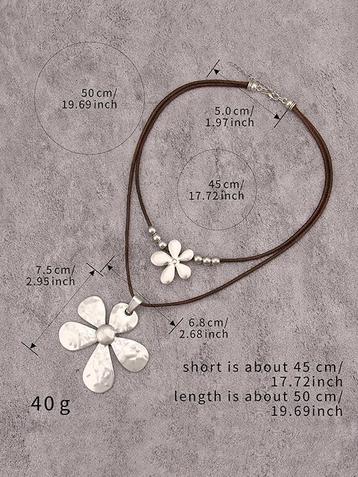 Boho Necklaces for Women Chunky Circle Necklace Layered Boho Circle Leather Choker Necklace Long Vintage Necklaces Bohemian Jewlery Gifts