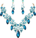BriLove Women's Costume Fashion Crystal Floral Vine Leaf Statement Necklace Dangle Earrings Set