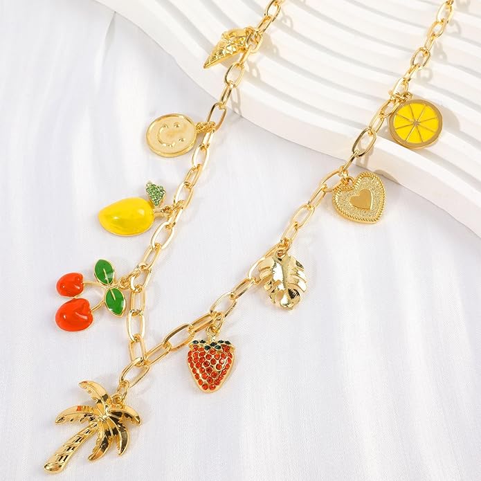 [3 Trendy Styles] Women's Necklaces - Alloy with Glass Crystals & Pearls, Electroplated O - Link Chain, Mermaid Inspired by Fantasy Aesthetics/Bow with Y2K Sweet Charm/Cherry Fruit in the Latest Kawaii Vibe, 47cm(18.5in) Chain Length + 6.5cm(2.55in) Ex...