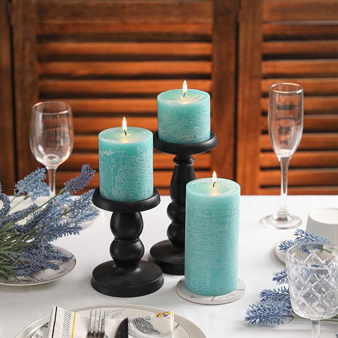 3x3 Inch Turquoise Pillar Candles Set of 3 - Image 6