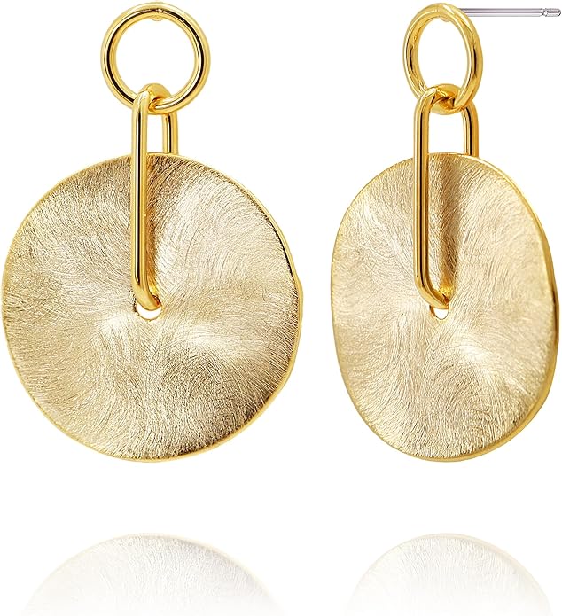 OZEL Gold Dangle Earrings for Women Brushed Finish, Matte Gold Statement Jewelry, 14k Gold Plated