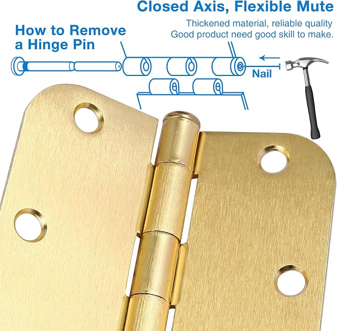 Door Hinges Satin Brass 3.5 Inch x 3.5" Interior Gold Door Hinges - Image 6