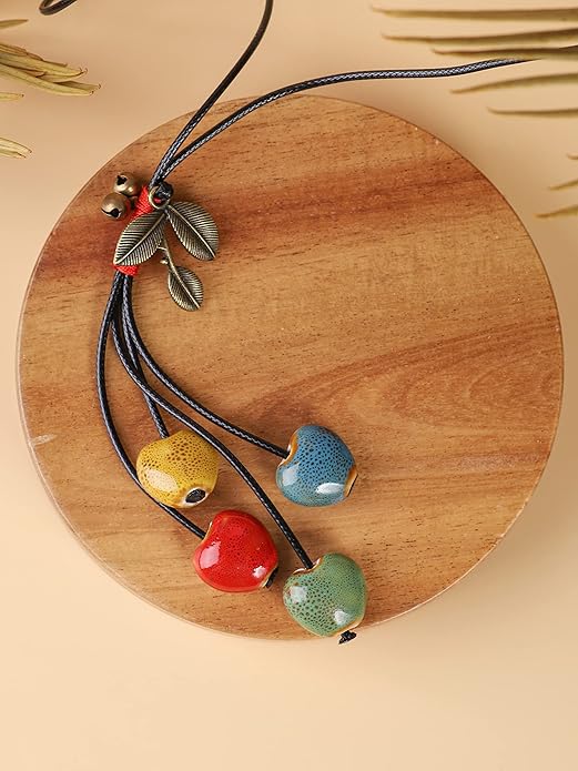 MINACHI Vintage Bohemian Leaf Charm Colorful Ceramic Bead Long Y Necklace, Boho Jewelry Gift for Women