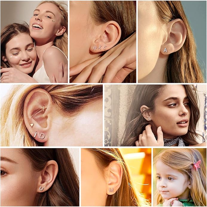 Silver Letter Stud Earrings for Women with Alphabet H Solid Silver Ear Jewelry for Sensitive Ears Wearing