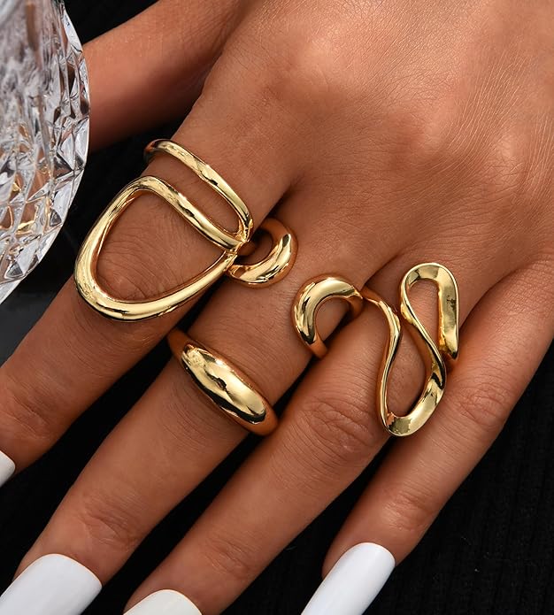 YEEZII 20 Pcs Gold Ring Set for Women, Chunky Statement Flower Finger Midi Rings, Big Boho Stacking Rings Pack Trendy Stuff Jewelry Gift