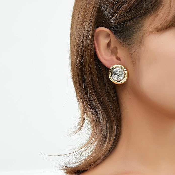 Mytys Two Tone Huggie Hoop Earrings Cross Over Design Twisted Rope Silver Gold Statement Wide Band Clip On Hoops for Women Fashion Jewelry Gift