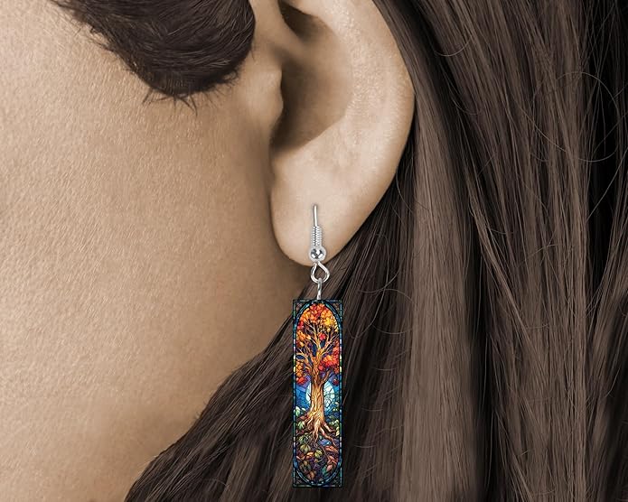 Earrings Handmade Bar Wood Earrings Light Weight Printed Image Dangle Earring Jewelry