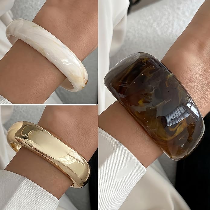 FAXHION Chunky Resin Acrylic Bangle Bracelets for Women, Colorful Wide Geometric Bangles Set, Statement Stackable Bracelet Jewelry Gift