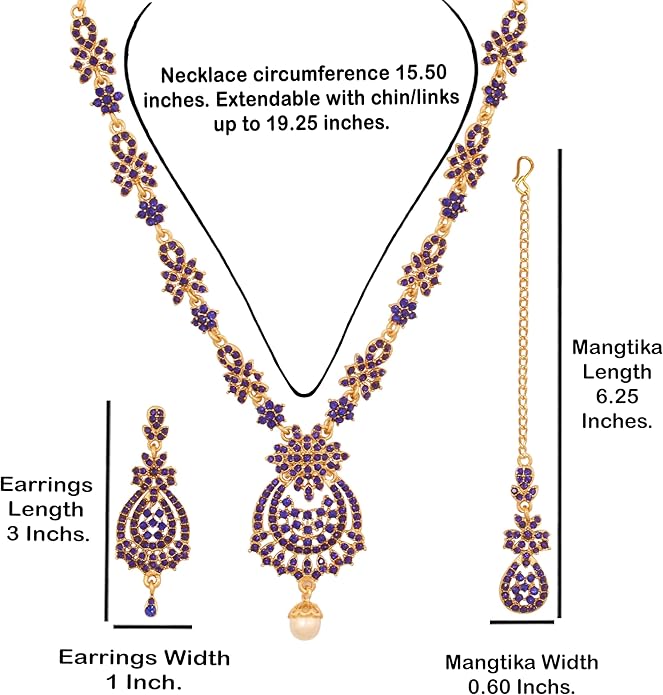 Touchstone Indian jewelry sets for women maang tikka wedding guest gold necklace bollywood jewellery set pageant elegant prom bride accessories western crystal chunky rhinestone necklaces