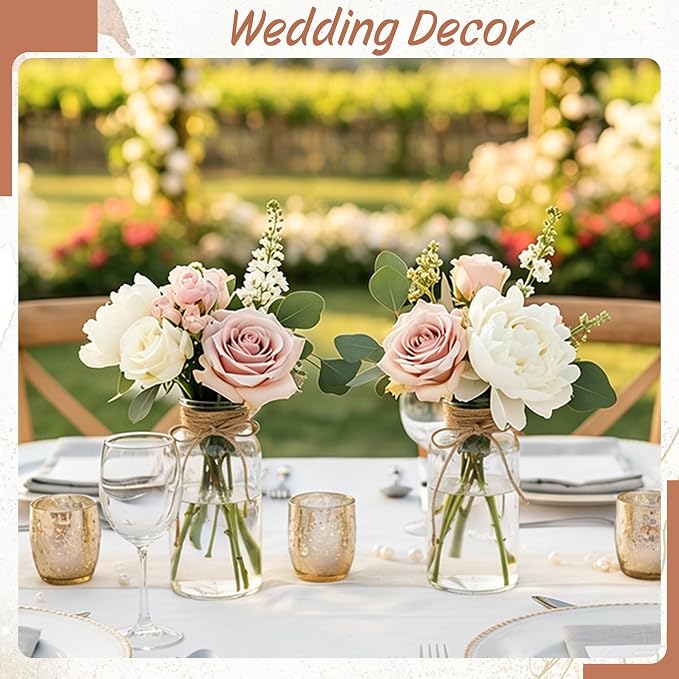 6 Pack Mason Jar Vases for Centerpieces, Wide Mouth Mason Jars - Image 6