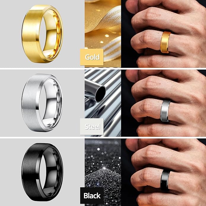 Jstyle Stainless Steel Rings for Men Wedding Ring Cool Simple Band 8MM Width 3 Pcs A Set