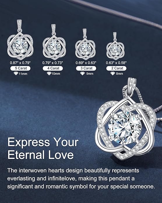 InfinityLove Heart Pendant Necklaces for Women, 2-5 Carat Moissanite Heart Necklace, Anniversary Birthday Christmas Valentine Engagements Mothers Day Jewelry for Wife Her Girlfriend Mom Daughter