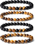 XIANNVXI Natural Stone Beads Bracelet for Men Crystal Bracelets 8MM Tiger Eye Lava Rock Obsidian Beaded Bracelet Set Black/Red/Blue Crystal Beaded Bracelets for Men