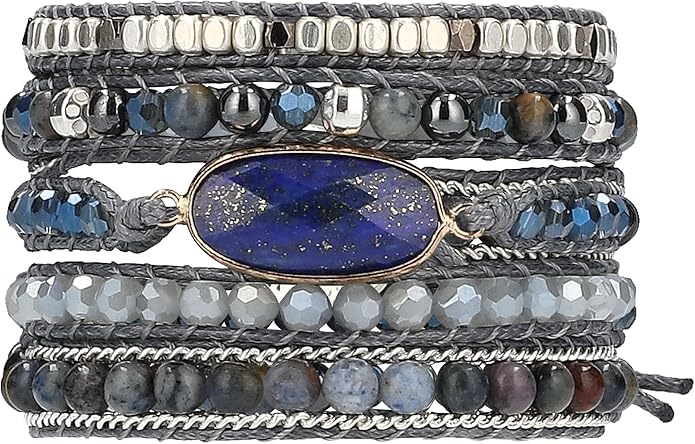 Bracelet for Women – Handmade Vegan Boho Natural Stone Layered Bracelet, Thailand Bohemian Stackable Beaded Wrap Bracelets, Summer Hippie Bracelet Stack, Fashion Jewelry Gifts