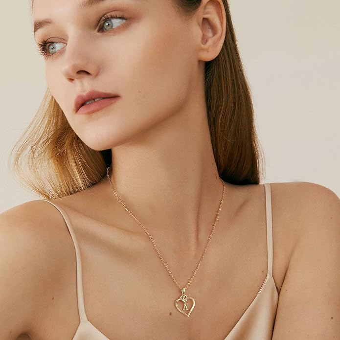 STORUP Valentines Gifts for Her Teen Girls - Heart Initial Necklaces for Women Girls, 14K-Gold-Plated CZ Initial A-Z Heart Necklaces for Teen Girl Jewelry Valentines Gifts for Women Mom Wife Sister