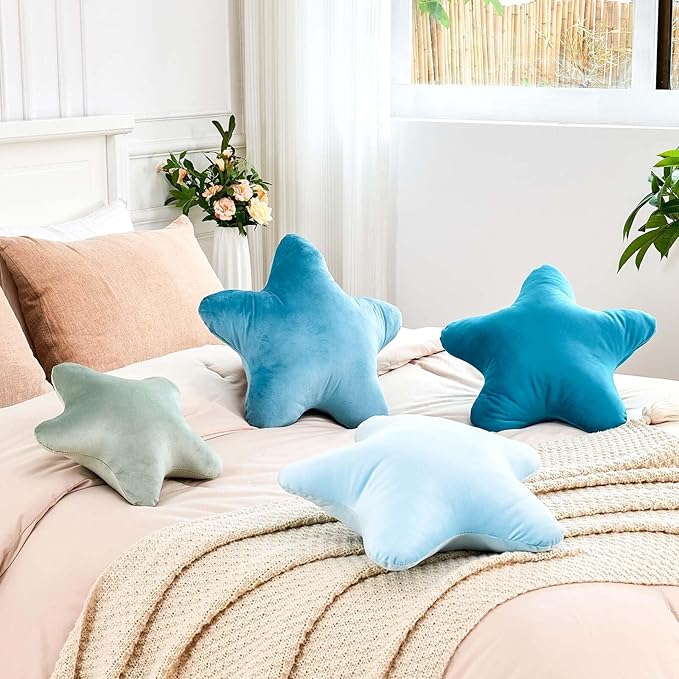 Teal Star Throw Pillow, Cute Star Pillow Room Decor, Soft 14.9" Star Shaped Decorative Throw Pillow for Bedroom, Star Plush Floor Cushions Pillows