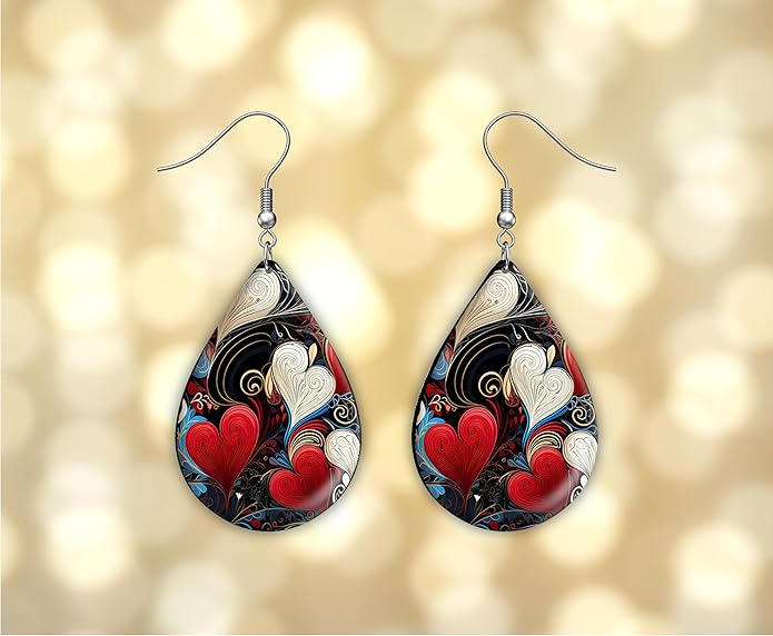 Teardrop Wood Earrings Light Weight Printed Image Dangle Jewelry, Fun and Funky