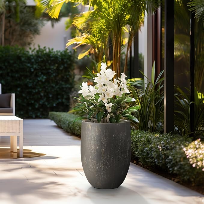 Kante Large Round Bullet Vintage BRN Concrete Planter 21.7" Tall, Outdoor | - Image 3