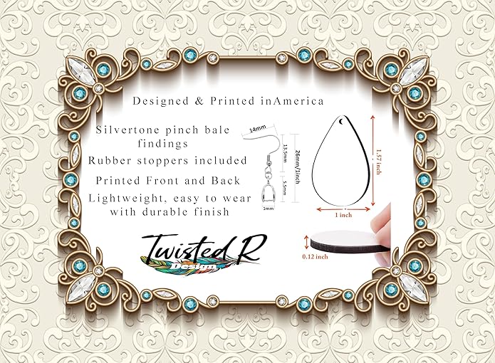Teardrop Wood Earrings Light Weight Printed Image Dangle Jewelry, Fun and Funky Earrings