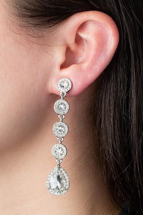 Aloha Earrings Non Pierced Silver Tone Clip On Sparkling Statement Dangling Earrings