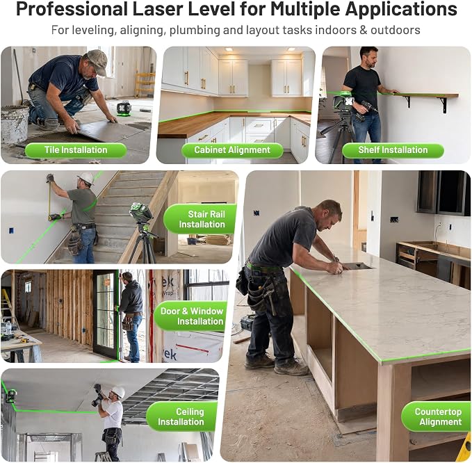 Huepar Laser Level 360 Self Leveling, S04CG 4x360° Green 4D Cross Line Laser - Image 4