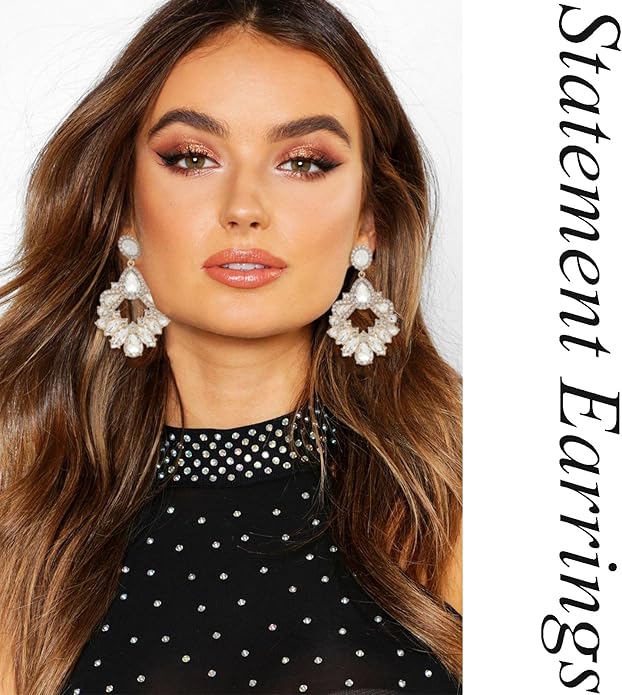 Fashion Rhinestone Statement Drop Dangle Earrings Large Colorful Crystal Chandelier Earrings for Women Bridal Wedding Party Prom