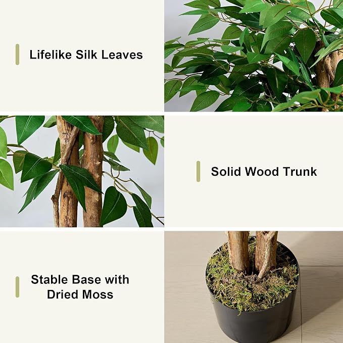 VECELO Ficus Tree Artificial 6 Feet, Tall Faux Tree in Pot, Fake Floor Plant - Image 4