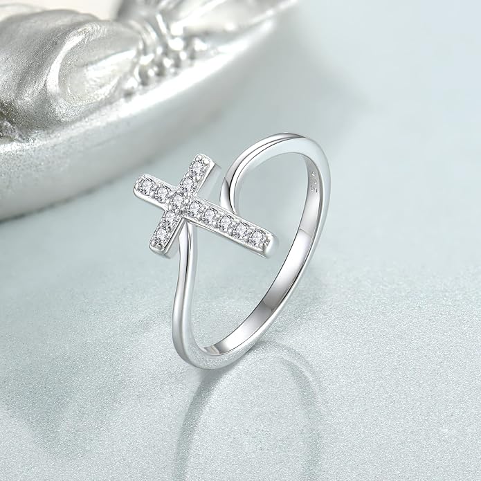 STARCHENIE 925 Sterling Silver Cross Ring for Women Size 5-10
