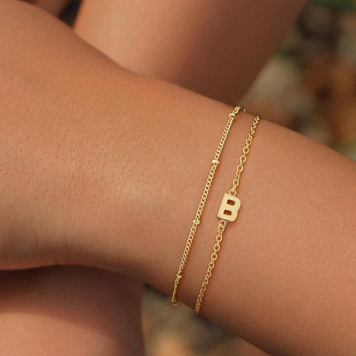 Turandoss Gold Initial Bracelets for Women Girls Valentines Day Gifts - 18K Gold Plated Layered Letter A-Z Initial Bracelets Dainty Bracelet Jewelry Gift for Women Girls Valentines Day Gifts for Her