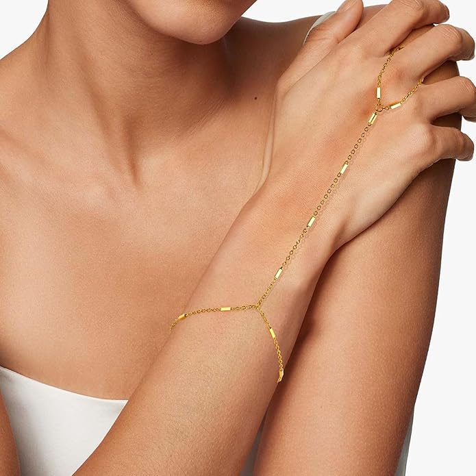 Hand Chain Bracelet, Adjustable Hand Jewelry Chain Bracelet with Ring, Trendy Gold Handchains Jewelry