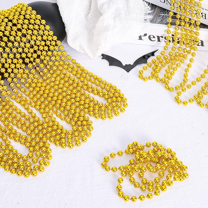 144 Pcs Mardi Gras Beads Bulk, 33 Inch 7mm Carnival Beaded Necklaces Decorations For Mardi Gras Festivals, Mardi Gras Parades, Night Club Dress-up Events Party Costume