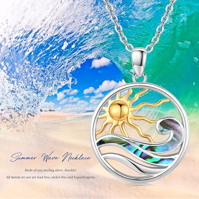 Midir&Etain Ocean Necklace 925 Sterling Silver Blue Opal Necklace Starfish/Flip Flop/Shark Pendant Beach Ocean Jewelry for Women
