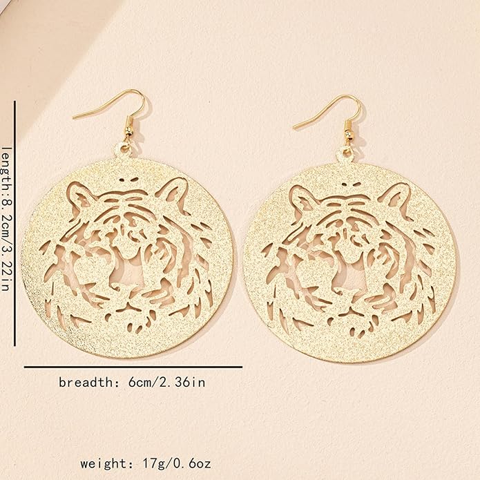 WCRAZYE Tiger Head Earrings for Women, Lightweight Gold, Football Team Spirit Mascot, Animal Inspired Game Day Jewelry