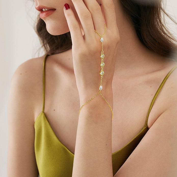 Hand Chain Bracelet, Adjustable Hand Jewelry Chain Bracelet with Ring, Trendy Gold Handchains Jewelry
