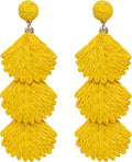 Raffia Dangle Earrings for Women - Boho Statement Rattan Drop Jewelry with Shell Design, Lightweight Summer Beach Trendy Accessories