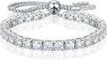 Moissanite Tennis Bracelet 1.79ct-8.69ct Adjustable Bracelet for Women 18K White Gold Plated S925 Sterling Silver Tennis Bracelet D Color VVS1 Round Cut 2/3/4mm Moissanite Bracelet Gifts for Wife/Mom