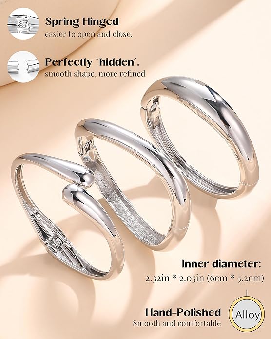 Chunky Bangle Bracelets for Women, Dainty 14k Gold Plated Big Stackable Bangles Set, Trendy Statement Women's Cuff Bracelet Stack Waterproof Chunky Bracelets Jewelry Gifts
