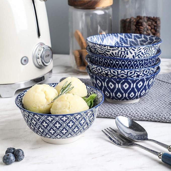 Selamica Porcelain 11oz Ice Cream Bowls Set of 6, Small Bowls, Vintage Blue | - Image 7