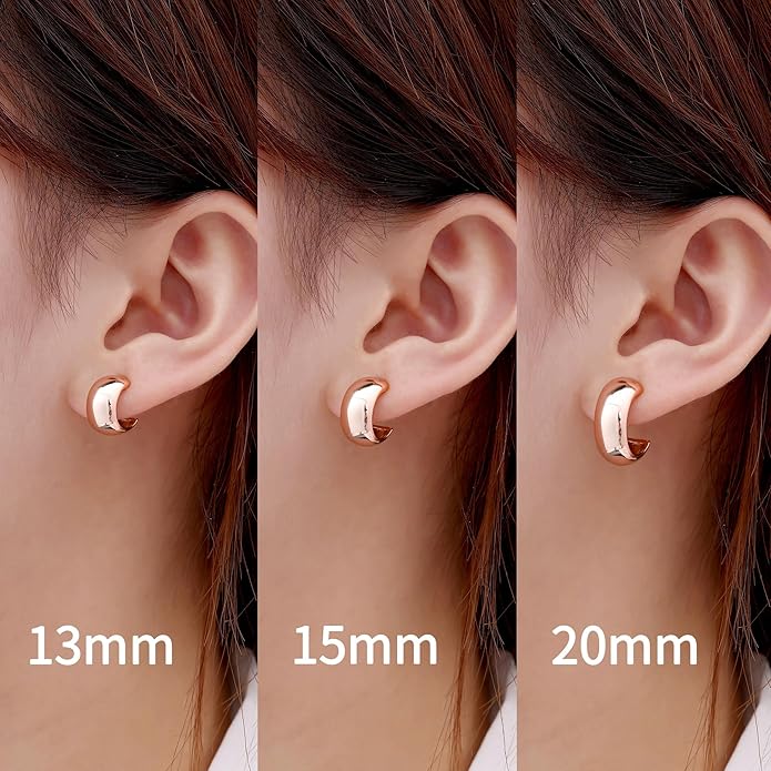 Gamicy Small 14K Gold Plated Hoop Earrings for Women with 925 Stering Silver Post, 14K Real Gold Plated Chunky Lightweight Hoops Earrings